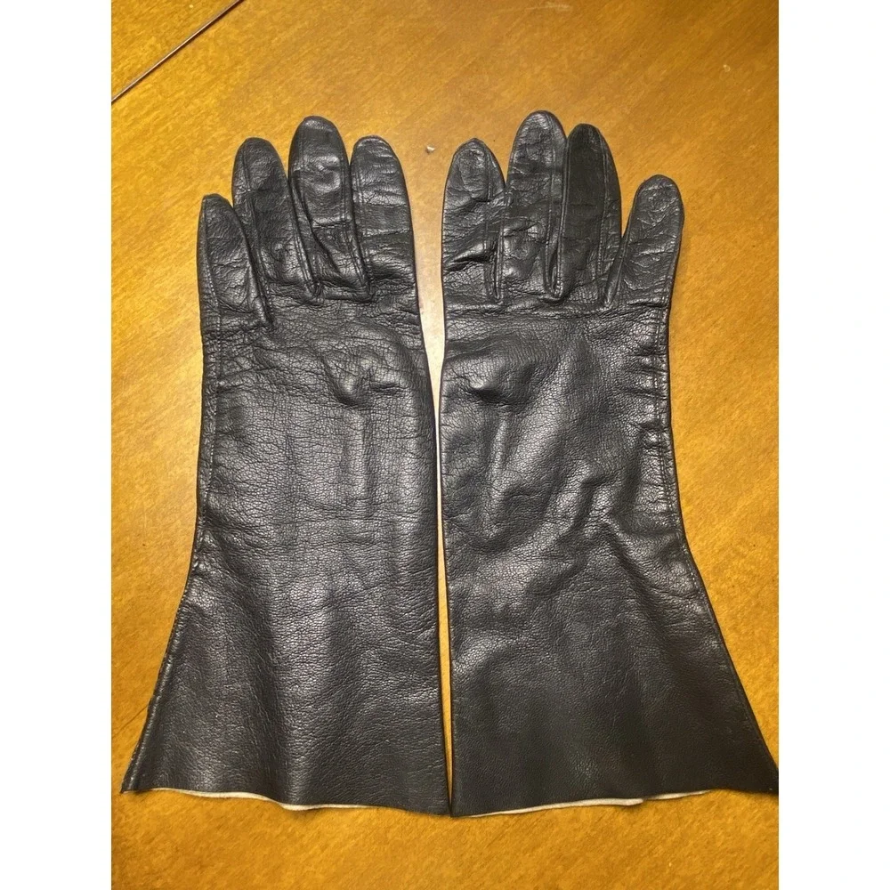 Vtg Bamberger's Macy's Whitbey Black Washable Leather Women's Gloves Sz 7 Wrist